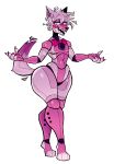 2023 animatronic anthro blush bow_tie canid canine claws curvy_figure digital_media_(artwork) ear_piercing eyebrows eyelashes eyeshadow fingers five_nights_at_freddy&#039;s fox funtime_foxy_(fnaf) fur girly hair hi_res huge_thighs lips lipstick looking_at_viewer machine makeup male mammal narrowed_eyes navel nude open_mouth open_smile piercing robot scottgames simple_background smile solo standing teeth thick_thighs tuft white_background wide_hips xexeezy
