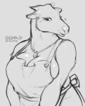2024 2_horns anthro apron arm_tuft artist_name back-tie_apron back-tie_clothing bedroom_eyes big_breasts biped blush blush_lines bovid bovine breasts cattle cleavage cleavage_overflow clothed clothing dated digital_drawing_(artwork) digital_media_(artwork) eyelashes female fur fur_tuft glistening glistening_breasts glistening_snout grey_heart greyscale half-length_portrait head_turned heart_symbol hi_res horn inner_ear_fluff jewelry long_eyelashes looking_at_viewer mammal monochrome mostly_nude mostly_nude_anthro mostly_nude_female narrowed_eyes neck_tuft necklace pendant portrait seductive short_horn sigma-d small_horn snout solo thick_neck tuft
