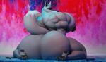 2024 3d_(artwork) 4_toes anthro areola big_butt biped butt canid canine canis death_(puss_in_boots) death_(valorlynz) digital_media_(artwork) dreamworks feet fur grey_body grey_fur hi_res huge_butt hyper hyper_butt hyper_pecs looking_back male mammal nipples nude oleanderin paws puss_in_boots_(dreamworks) rear_view simple_background smile solo thick_thighs toes wide_hips wolf