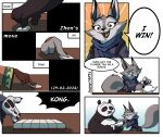 2023 ailurid anthro bear canid canine clothing comic corsac_fox dialogue dreamworks duo english_text female fox fur giant_panda grey_body grey_fur hi_res juanp1arts kung_fu_panda looking_at_viewer mahjong male mammal master_po_ping master_shifu multicolored_body open_mouth overweight red_panda size_difference smile solo tail text true_fox zhen_(kung_fu_panda)