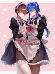  2boys apron blue_eyes blue_hair brown_eyes brown_hair crossdressing fire_emblem fire_emblem:_genealogy_of_the_holy_war fire_emblem:_thracia_776 happy_valentine heart highres leif_(fire_emblem) maid maid_apron maid_headdress multiple_boys seliph_(fire_emblem) tnomenko 