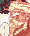  ... 1girl armor breastplate effie_(fire_emblem) exercise fire_emblem fire_emblem_fates highres pink_armor solo speech_bubble tree under_tree vento weightlifting 