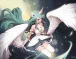  alternate_costume alternate_hair_color animal_ears artist_name bare_shoulders breasts choker gloves green_eyes green_hair highres horn league_of_legends long_hair magical_girl medium_breasts pn_pixi pointy_ears solo soraka star_guardian_soraka thighhighs very_long_hair white_gloves white_legwear white_wings wings 