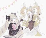  black_bow black_gloves blonde_hair blue_eyes bow commentary dress elise_(fire_emblem_if) english_commentary fire_emblem fire_emblem:_kakusei fire_emblem_if gloves hair_bow liz_(fire_emblem) long_hair long_sleeves multicolored_hair multiple_girls noii open_mouth purple_eyes purple_hair twintails wide_sleeves 