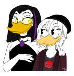 90s_clothing age_difference anatid anseriform anthro arm_around_shoulder aunt_(lore) aunt_and_niece_(lore) avian bird black_hair bonding daisy_duck disney duck ducktales ducktales_(2017) duo female grunge_(fashion) grunge_(genre) hair lunula_(artist) magic_user magica_de_spell musician niece_(lore) older_female singer smile smiling_at_each_other white_hair wholesome younger_female