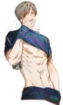  abs black_pants blonde_hair blue_shirt clothes_lift guilty_challenge_(meme) highres jujeop leon_s._kennedy male_focus meme midriff muscular muscular_male navel nipples open_mouth pants resident_evil resident_evil_4 resident_evil_4_(remake) shirt shirt_lift short_hair stomach 