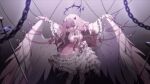  1girl animated animated_gif bound chain eve_(eversoul) eversoul feathers game_cg grey_eyes horns long_hair non-web_source official_art pink_hair tied_up_(nonsexual) torn_clothes white_wings wings 