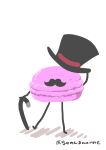  absurdres black_headwear cane facial_hair food full_body goma_(gomasamune) hat highres holding holding_clothes holding_hat macaron mustache no_humans original shadow simple_background standing top_hat twitter_username unworn_hat unworn_headwear white_background 