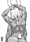 2024 absurd_res animal_humanoid big_butt bodily_fluids butt female greyscale hair hands_above_head hi_res humanoid lagomorph lagomorph_humanoid leporid_humanoid long_hair mammal mammal_humanoid monochrome muscular muscular_female muscular_humanoid my_hero_academia nude rabbit_ears rabbit_humanoid rear_view rumi_usagiyama scut_tail short_tail simple_background solo standing sweat tail white_background yoyoro