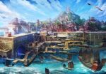  architecture bird blue_sky building city cloud east_asian_architecture mountain no_humans ocean official_art scenery second-party_source ship sky water watercraft xianjian_qixia_zhuan 