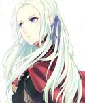  blonde_hair blue_eyes blue_ribbon cape closed_mouth commentary_request edelgard_von_hresvelgr_(fire_emblem) fire_emblem fire_emblem:_fuukasetsugetsu gloves hair_ribbon kazame long_hair red_cape ribbon simple_background solo uniform white_background white_gloves 