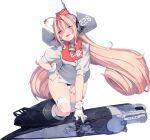  1girl coat drum_(kancolle) full_body gloves grey_eyes hair_ornament hat headgear kantai_collection long_hair official_art parted_bangs pink_hair shizuma_yoshinori smile solo star_(symbol) star_hair_ornament swimsuit swimsuit_under_clothes thighs transparent_background turret weapon white_coat 
