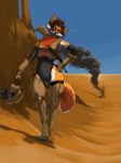  aircraft airplane anthro armor canine clothed clothing desert eyes_closed female fox gun mammal outside ranged_weapon solo thick_thighs vahnfox vahnfox_(character) walking weapon wide_hips 