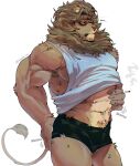 2024 abs absurd_res anthro armpit_hair biceps big_muscles body_hair cigarette claws clothed clothing deltoids english_text eye_bags eyebrows felid frown fur hi_res lion makota_toh male mammal mane motion_lines muscular muscular_anthro muscular_male narrowed_eyes navel obliques one_eye_closed onomatopoeia pantherine scratching shirt simple_background smoke solo sound_effects standing tank_top text tired topwear tuft underwear url white_background