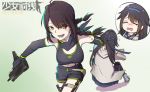  black_hair chinese_commentary closed_eyes commentary_request crying dragging girls_frontline green_eyes gun hair_ribbon mac-10 mac-10_(girls_frontline) multiple_girls ribbon scar scar_across_eye stitches submachine_gun super_sass super_sass_(girls_frontline) weapon xiujia_yihuizi 