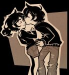  1boy 1girl andrew_graves ashley_graves black_hair black_shirt black_sweater closed_eyes kiss kissing_nose nemlei official_art pants pink_eyes ponytail shirt shorts siblings surprised sweater the_coffin_of_andy_and_leyley torn_clothes torn_pants 