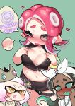  3girls al_bhed_eyes areola_slip areolae blush breasts cephalopod_eyes cleavage commentary_request covered_nipples crown dark_skin domino_mask drooling fangs green_eyes grey_eyes hair_ribbon hand_on_own_cheek highres hime_(splatoon) iida_(splatoon) inkling mask medium_breasts miniskirt mole mole_under_mouth multicolored multicolored_skin multiple_girls nama_namusan octarian octoling pointy_ears red_hair ribbon short_eyebrows skirt splatoon_(series) splatoon_2 splatoon_2:_octo_expansion spoken_blush suction_cups sweater tentacle_hair turtleneck turtleneck_sweater undressing yuri 
