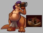 alcohol anthro beer belly beverage big_belly black_nose brown_body brown_fur container cup drinking fur hair hand_on_belly inside_stomach male mammal misha_(misha) mustelid mustlelid otter purple_hair robomax vore