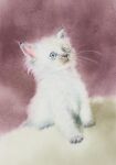  animal blue_eyes cat highres kitten looking_at_viewer no_humans original painting_(medium) realistic still_life traditional_media watercolor_(medium) yu_grassbird 