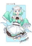 1girl absurdres blue_eyes bow dress frills ghost gradient_hair green_dress green_hair highres indie_virtual_youtuber maid_headdress maplesights mint_fantome multicolored_hair sleeves_past_wrists solo two_side_up white_hair 