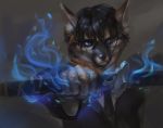  2018 5_fingers anthro black_hair black_nose blue_eyes canine clothed clothing deadro digital_media_(artwork) hair holding_object holding_weapon male mammal melee_weapon solo sword weapon wolf 