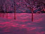  bare_tree brush_stroke forest highres nature no_humans original outdoors painterly poupee_(capo_sung) purple_light scenery snow sunlight trail tree winter 