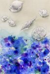  blue_background highres no_humans object_focus original painting_(medium) realistic seashell shell still_life traditional_media watercolor_(medium) yu_grassbird 