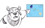 2024 4_fingers alien anthro blue_tiger_alien_(lilo_and_stitch) canid canine canis clothed clothing croquel digital_drawing_(artwork) digital_media_(artwork) disney domestic_dog extended_arm felid fingers gesture greyscale hand_gesture hawaii lilo_and_stitch looking_at_viewer mammal map monochrome narrowed_eyes open_mouth pointing simple_background sketch spacesuit white_background
