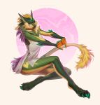 absurd_res anthro arm_tuft artist_name blep cheek_tuft clothed clothing dragon elbow_tuft eyelashes facial_tuft female fur furred_dragon green_body green_fur hi_res marie_merkh mouth_closed multicolored_body multicolored_fur mythological_creature mythological_scalie mythology red_tongue scalie simple_background solo tail tail_tuft tongue tongue_out topwear tuft two_tone_body two_tone_fur white_clothing white_topwear yellow_body yellow_eyes yellow_fur
