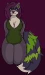absurd_res anthro belly big_tail breasts dezyraccoon female female/female hair hawkward hi_res looking_at_viewer mammal pretty~ procyonid purple_hair raccoon sitting solo tail thighs waiting