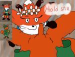 anthro bottomless canid canine chloromancer_(dog_kingdom) clothed clothing dialogue digital_media_(artwork) dog_kingdom duo english_text erection first_person_view flower flower_crown fox fur genitals male male/male male_pov mammal osphydoggo penis plant rodent sciurid simple_background smile speech_bubble spread_legs spreading text tree_squirrel wanderer_(dog_kingdom)