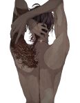  1boy arm_tattoo arms_up back brown_hair commentary_request dark-skinned_male dark_skin dragon_tattoo from_behind highres jewelry katsuo1227 male_focus necklace ookurikara solo tattoo toned toned_male topless_male touken_ranbu white_background 