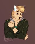  2018 anthro boyfriend bracelet canine clothed clothing cute digital_drawing_(artwork) digital_media_(artwork) ear_piercing hair jewelry kotalis looking_at_viewer male mammal muscular piercing portrait pose simple_background smile solo standing 