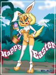 absurd_res anthro bikini blonde_hair brandy_and_mr._whiskers brandy_harrington brandyfriend1 bunny_costume canid canine canis clothing costume disney domestic_dog easter easter_bunny female furry hair hi_res holidays legwear mammal paws solo stockings swimwear