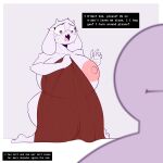 absurd_res anthro areola biped bodily_fluids boss_monster_(undertale) breasts coffilatte_(artist) crying dialogue duo eyelashes female hi_res kneeling mature_female nipples one_breast_out open_mouth pupils speech_bubble tears text thick_thighs toriel undertale_(series)