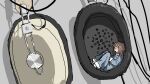  1girl blue_pajamas brown_hair closed_eyes full_body headphones highres medium_hair mini_person object_focus original pajamas sleeping solo tsukumizu_yuu 