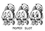  3girls :d animal_ear_headphones animal_ears blue_archive bow cat_ear_headphones cat_tail chibi closed_eyes ebifried fake_animal_ears fake_tail greyscale hair_bow halo headphones looking_at_viewer momoi_(blue_archive) monochrome multiple_girls open_mouth simple_background smile tail tearing_up tears 