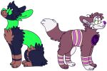 2016 alpha_channel ambiguous_gender annoyed black_body black_fur brown_body brown_fur canid canine canis claws digital_drawing_(artwork) digital_media_(artwork) digitigrade domestic_dog duo eyebrows feral flat_colors frown full-length_portrait fur green_claws green_eyes green_inner_ear green_nose grey_body grey_fur grey_inner_ear head_tuft hi_res jaspering looking_at_another looking_back looking_back_at_another mammal outline paws portrait purple_claws purple_nose shiny_eyelids simple_background sitting snout standing tail transparent_background tuft whisker_dots white_outline x_pupils