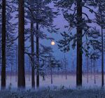  clear_sky film_grain forest full_moon grass highres horizon leaf moon nature night night_sky no_humans original outdoors poupee_(capo_sung) purple_sky scenery sky tree winter yellow_moon 