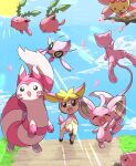  :d ^_^ absurdres alternate_color animal_focus blue_sky celebi cherrim cherry_blossoms closed_eyes closed_mouth cloud colored_skin commentary_request deerling deerling_(spring) fairy_wings falling_petals flying furret grass green_eyes highres hoppip luvdisc mew_(pokemon) minccino no_humans open_mouth outdoors petals pink_fur pink_skin pink_theme pokemon pokemon_(creature) road shiny_pokemon shual3734 sitting sitting_on_branch sky smile sun sunlight tail two-tone_fur white_fur wings yellow_eyes 