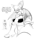 2024 absurd_res ambiguous_gender bat breasts chair cleavage clothed clothing english_text female furniture greyscale hi_res koala mammal marsupial monochrome rouge_the_bat sega sitting smug sonic_the_hedgehog_(series) text the-hydroxian trash_bag vombatiform wings
