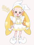  1girl blonde_hair brown_eyes fuji_(f_ukkami) full_body gloves highres long_hair looking_at_viewer magical_girl makihatayama_hana ojamajo_doremi open_mouth pointy_footwear pointy_hat short_bangs smile solo twintails white_footwear white_hat wing_hair_ornament 