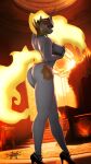 3d_(artwork) absurd_res anthro anthrofied armor breasts butt clothing cutie_mark daybreaker_(mlp) digital_media_(artwork) equid equine fanatic-heretic-101 female fire flaming_hair flaming_tail footwear friendship_is_magic hand_on_breast hasbro headgear helmet hi_res high_heels horn mammal my_little_pony mythological_creature mythological_equine mythology orange_eyeshadow orange_sclera pseudo_hair solo tail unicorn yellow_eyes