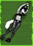 2023 920london abstract_background absurd_res alternative_fashion anthro arms_above_head biped boots brass_knuckles canid canine clothing epilepsy_warning female fishnet_clothing footwear green_theme hana_venom hi_res image_comics mammal melee_weapon midriff official_art pattern_background platform_boots platform_footwear remy_boydell restricted_palette scene_(fashion) simple_background solo standing tail weapon