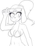  5_fingers anthro bhloopy bikini breasts canine cleavage clothed clothing dofus eyewear female freckles looking_aside lou mammal monochrome navel ouginak pose solo standing sunglasses swimsuit wakfu 