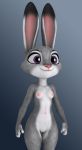  3d_model breasts digital_media_(artwork) dipstick_ears disney female fur grey_fur judy_hopps lagomorph long_ears mammal navel nipples nude purple_eyes rabbit small_breasts smile solo thirteeenth white_belly white_fur zootopia 