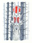  2016 ambiguous_gender anisis arne feral forest fur horn mammal red_eyes solo traditional_media_(artwork) tree 