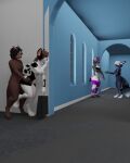  3d_(artwork) 4:5 anthro breasts digital_media_(artwork) domestic_ferret duo exhibitionism female fur hyena male male/female male_penetrating mammal mustelid musteline nude peek penetration true_musteline weasel 