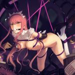  1girl arms_behind_back ball_gag blush breasts cad_(caddo) fate/grand_order fate_(series) gag highres long_hair medb_(fate) medium_breasts nipples pink_hair restrained rope solo tentacle_sex tentacles tiara yellow_eyes 