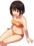  arm_support ayase_fuuka bikini breasts brown_eyes brown_hair commentary_request eyebrows hair_between_eyes medium_breasts navel sayshownen short_hair solo swimsuit wet white_background yotsubato! 